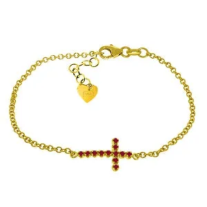 0.3 Carat 14K Solid Yellow Gold Cross Bracelet Natural Ruby