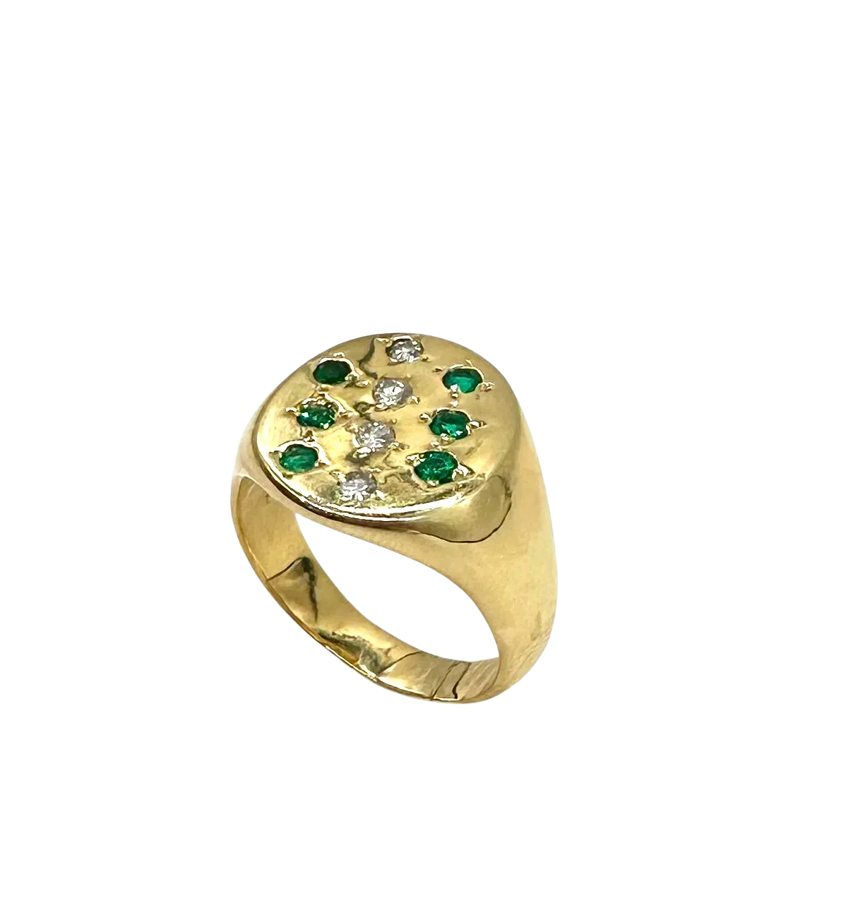 10k Yellow Gold Diamond and Emerald Signet Ring