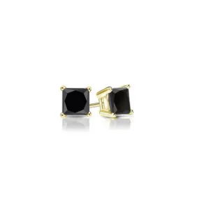 10k Yellow Gold Plated 1 Carat Princess Cut Created Black Sapphire Stud Earrings