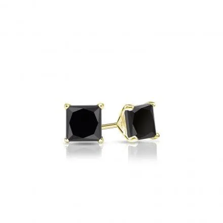 10k Yellow Gold Plated 2 Carat Square Created Black Sapphire Stud Earrings