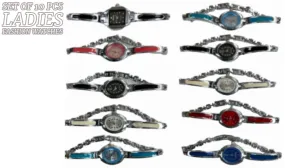 10pcs Set Women's Fashion Steel Band A02 Quartz Watch Multi-Color Bracelet