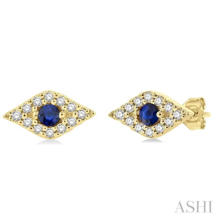 1/10 Ctw Evil Eye Round Cut Diamond & 2.0 MM Round Cut Sapphire Precious Petite Fashion Earring in 10K Yellow Gold