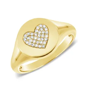 14k Gold & Diamond Heart Signet Ring-  0.11 ct.