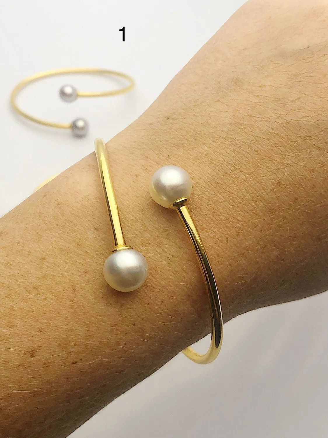 14K Gold Fill Flex Bangle Pearl Bracelets, Tahitian, Edison & South Sea Pearls #770