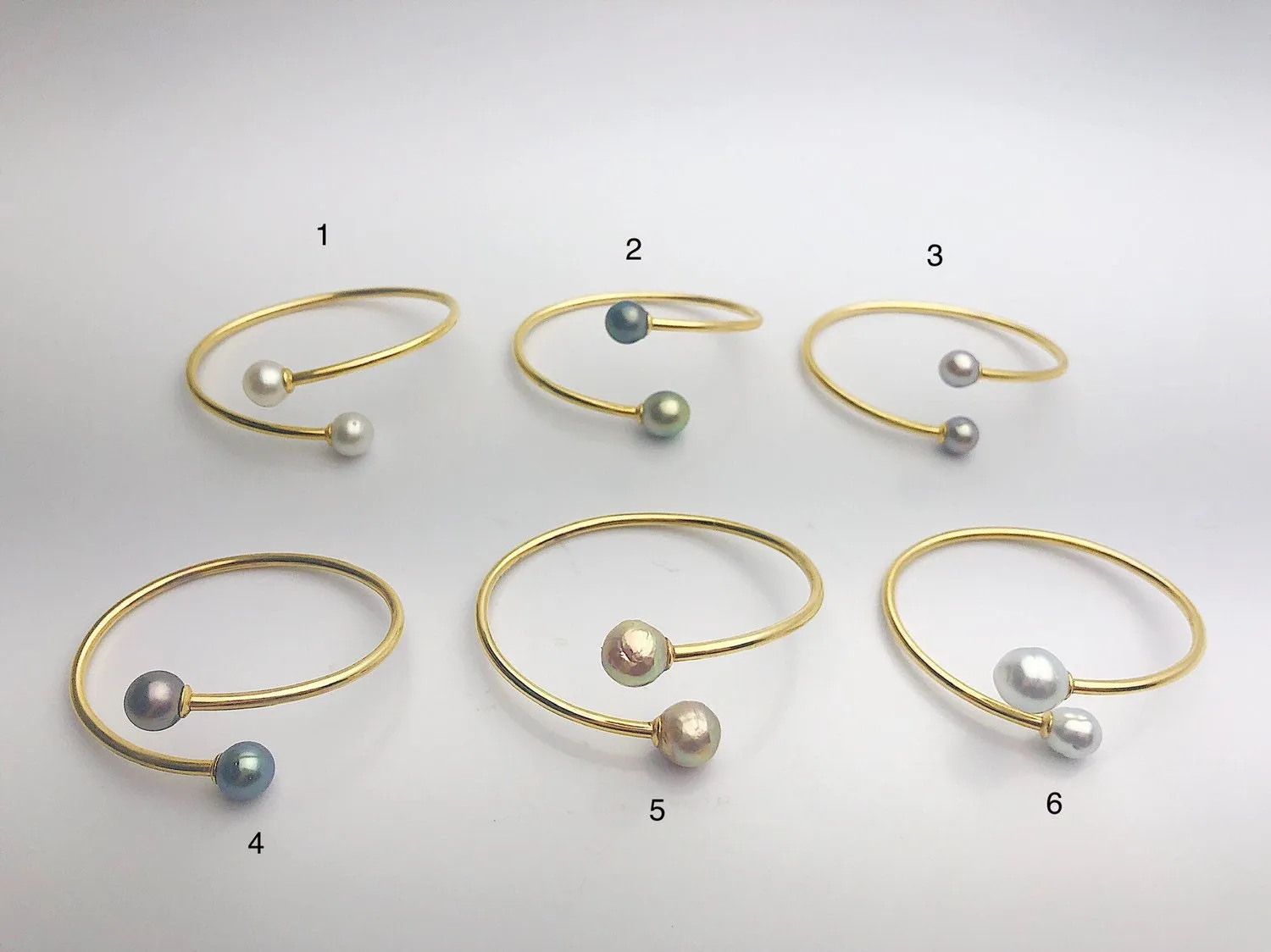 14K Gold Fill Flex Bangle Pearl Bracelets, Tahitian, Edison & South Sea Pearls #770