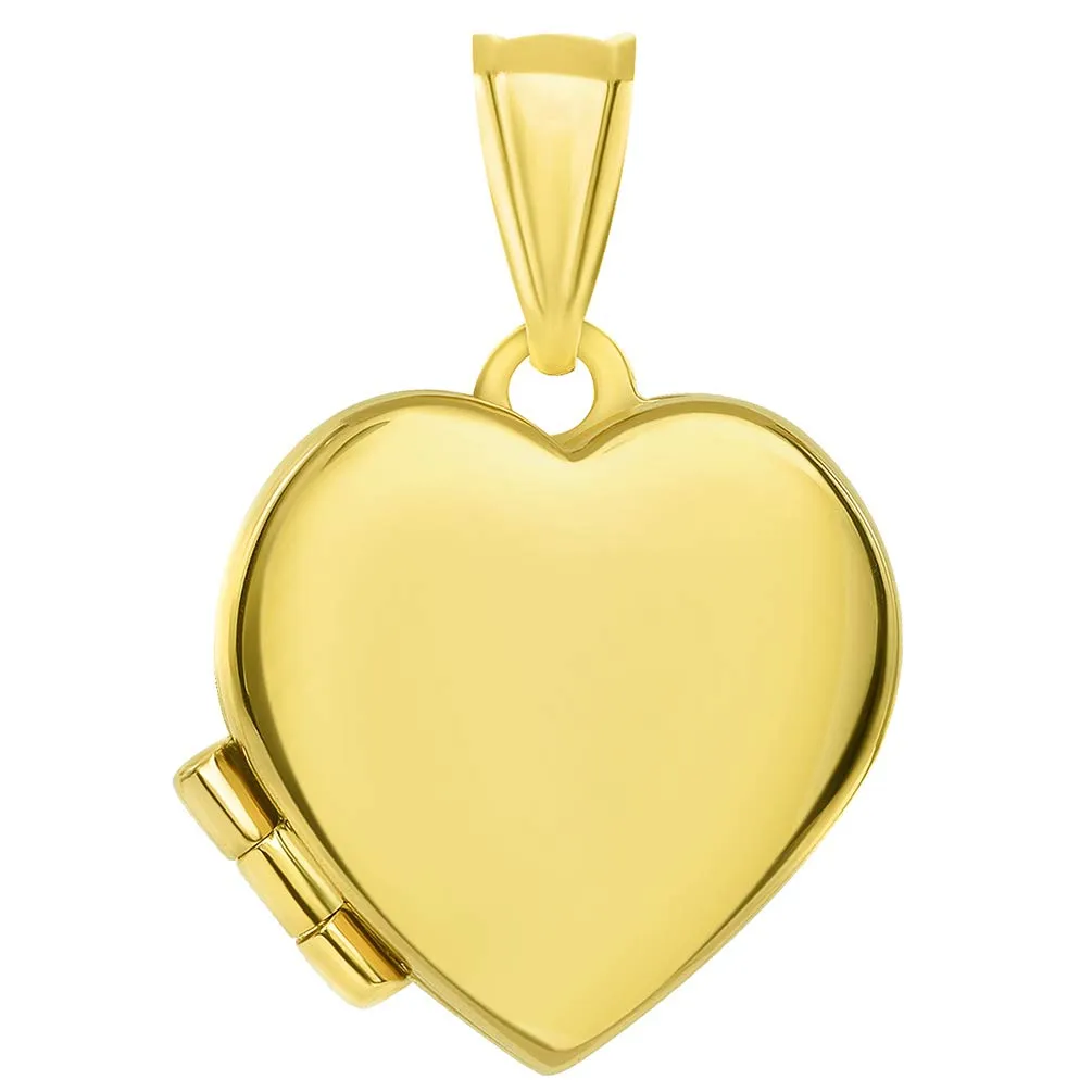 14k Gold Plain and Simple Heart Love Locket Pendant with Curb Chain Necklace - Yellow Gold