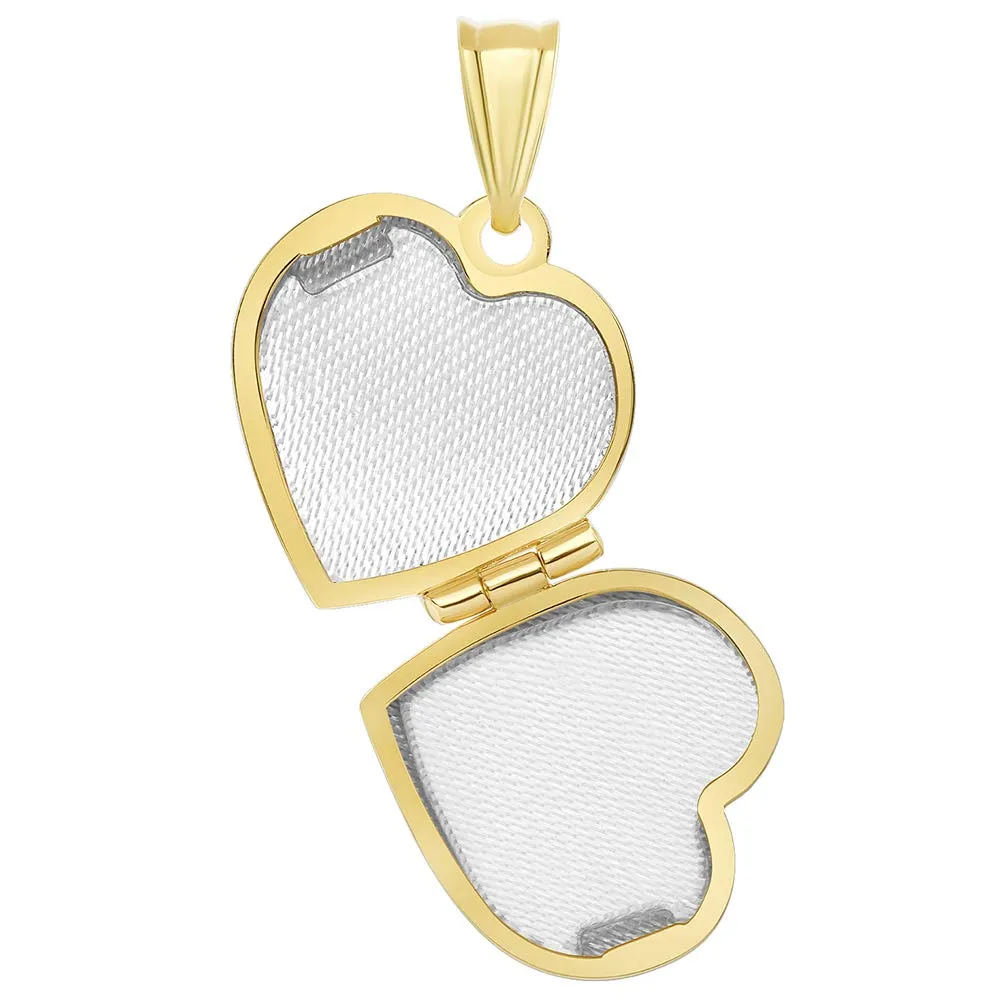 14k Gold Plain and Simple Heart Love Locket Pendant with Curb Chain Necklace - Yellow Gold