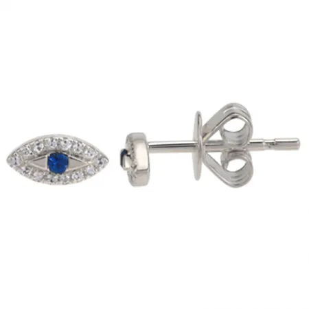 14K Rose Gold Diamond   Sapphire Evil Eye Earrings