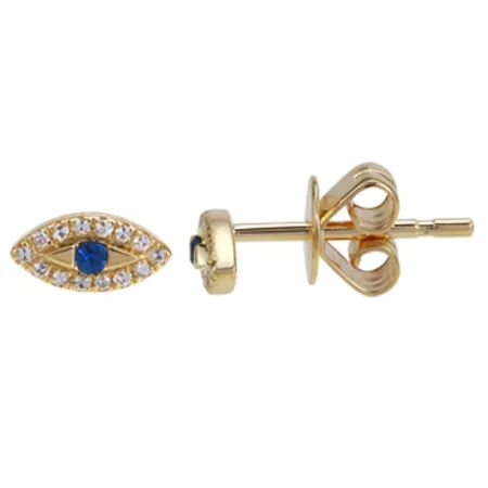 14K Rose Gold Diamond   Sapphire Evil Eye Earrings