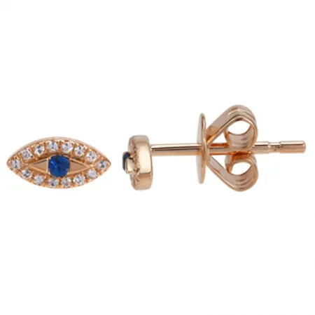 14K Rose Gold Diamond   Sapphire Evil Eye Earrings