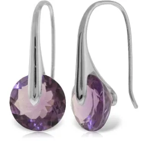 14K Solid White Gold Fish Hook Earrings w/ Amethyst