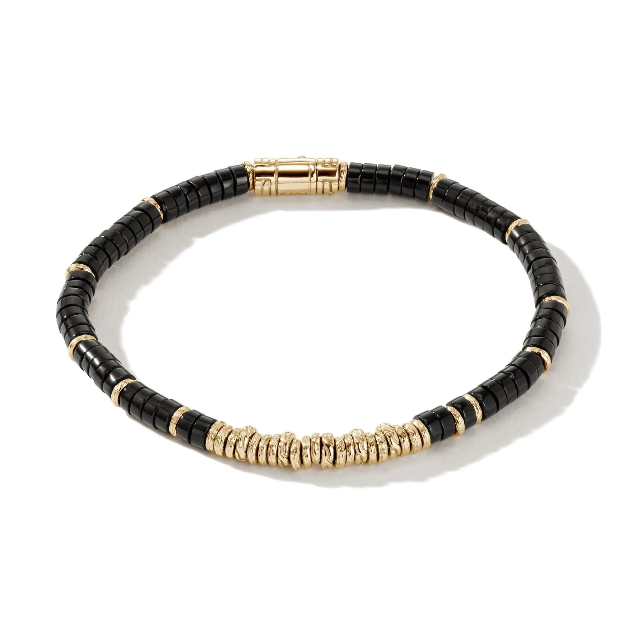 14K Yellow Black Onyx Bead Classic Chain Bracelet