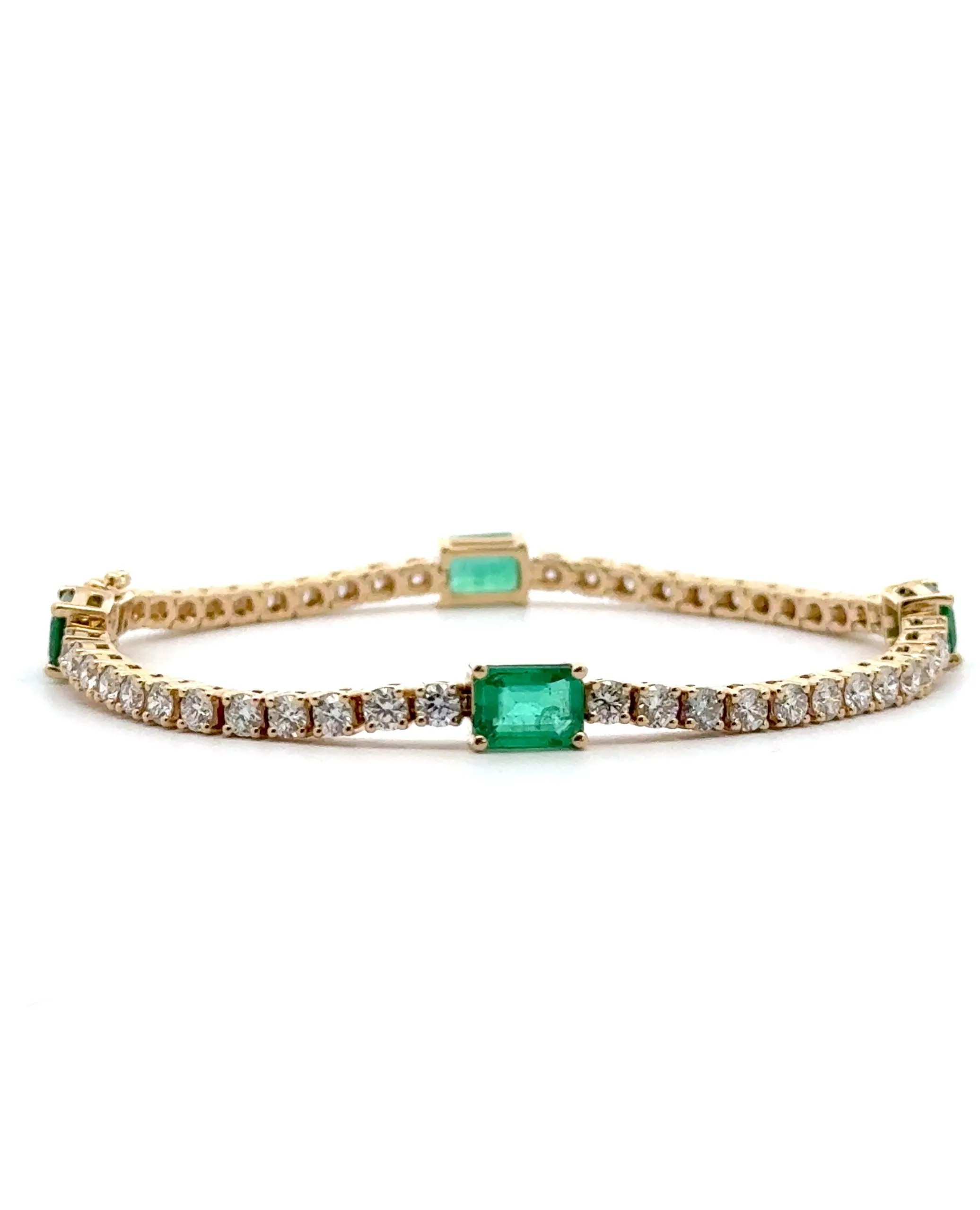 14K Yellow Gold Bracelet with Emeralds & Diamonds