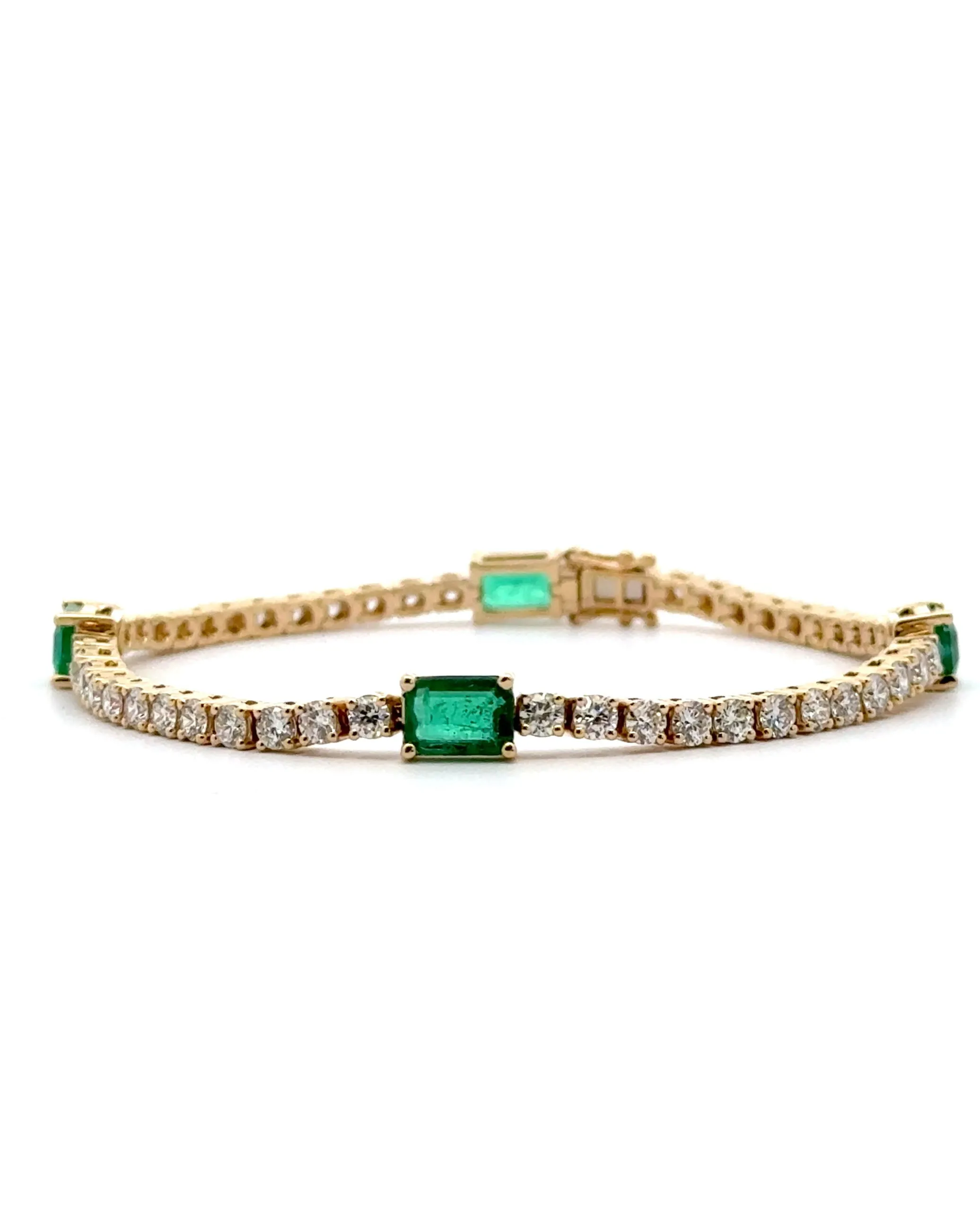 14K Yellow Gold Bracelet with Emeralds & Diamonds