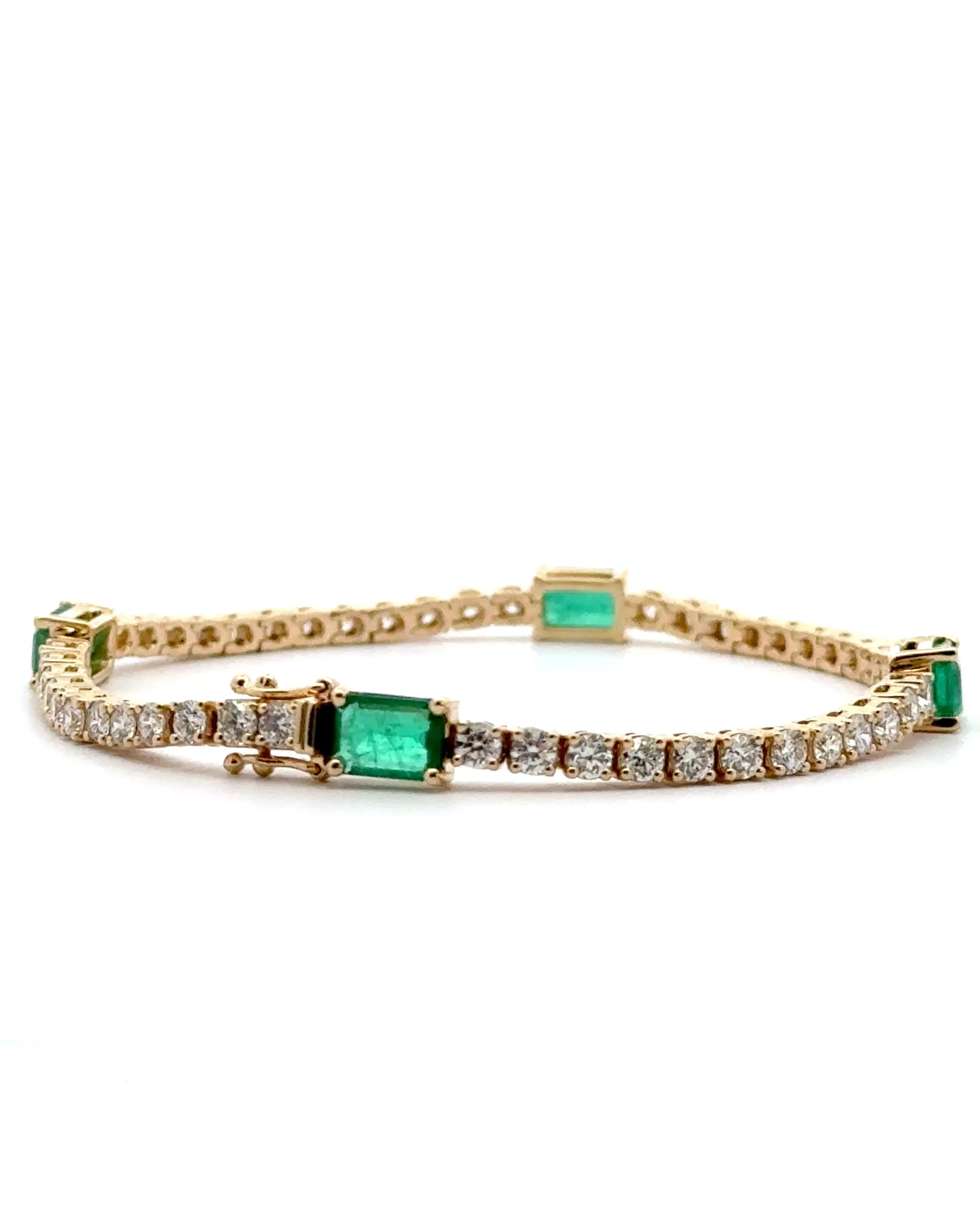 14K Yellow Gold Bracelet with Emeralds & Diamonds