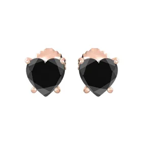 14k Yellow Gold Plated 1 Carat Heart Created Black Sapphire Stud Earrings