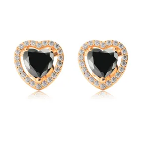 14k Yellow Gold Plated 3 Ct Created Halo Heart Black Sapphire Stud Earrings