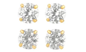 14k Yellow Gold Plated 3Ct Round White Sapphire Set Of Two Stud Earrings