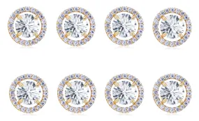 14k Yellow Gold Plated 4mm 1Ct Round White Sapphire Set Of Four Halo Stud Earrings