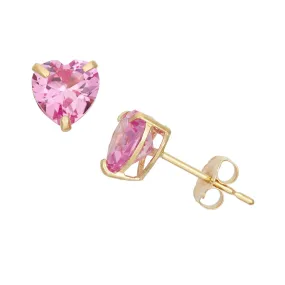 14k Yellow Gold Plated Over Sterling Silver 1 Carat Heart Created Pink Sapphire Stud Earrings