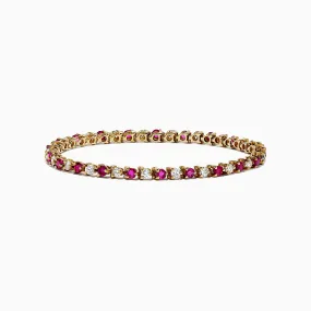 14K Yellow Gold Ruby and Diamond Tennis Bracelet, 3.85 TCW