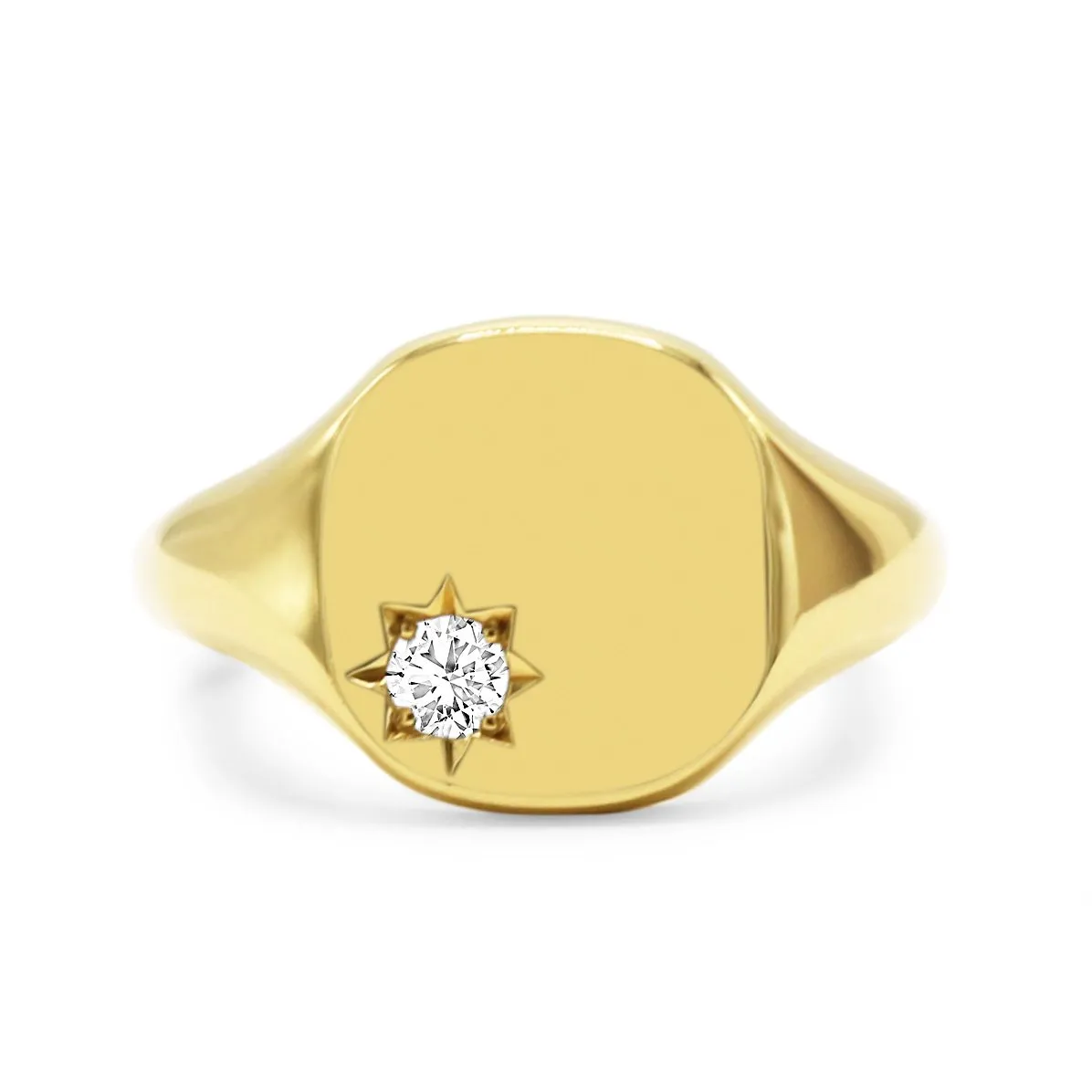 18ct Gold Diamond Set Cushion Shaped Heavyweight Signet Ring