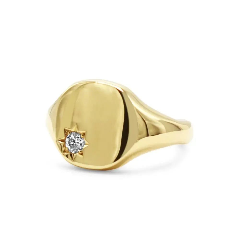 18ct Gold Diamond Set Cushion Shaped Heavyweight Signet Ring