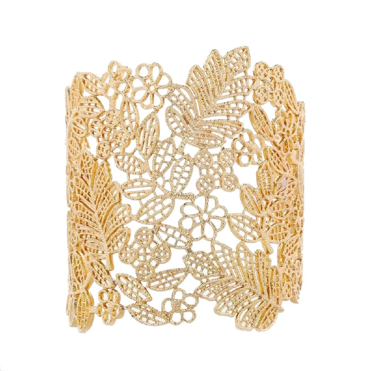 18k Gold Cuff Textured Bracelet