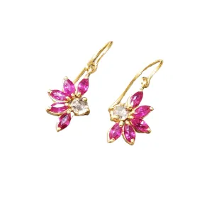 18k Gold Natural Ruby Earrings Design With Diamonds