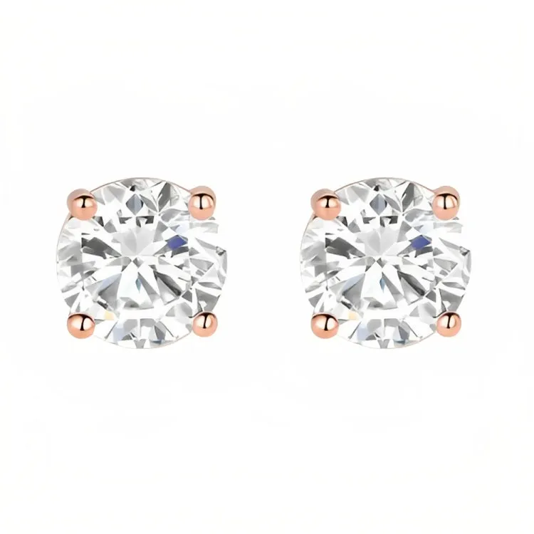 18k Rose Gold 2 Pair Moissanite Round & Princess Cut Stud Earrings Plated 6mm By Paris Jewelry