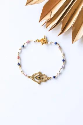 18K Toggle Indigo Rose Hamsa Bracelet