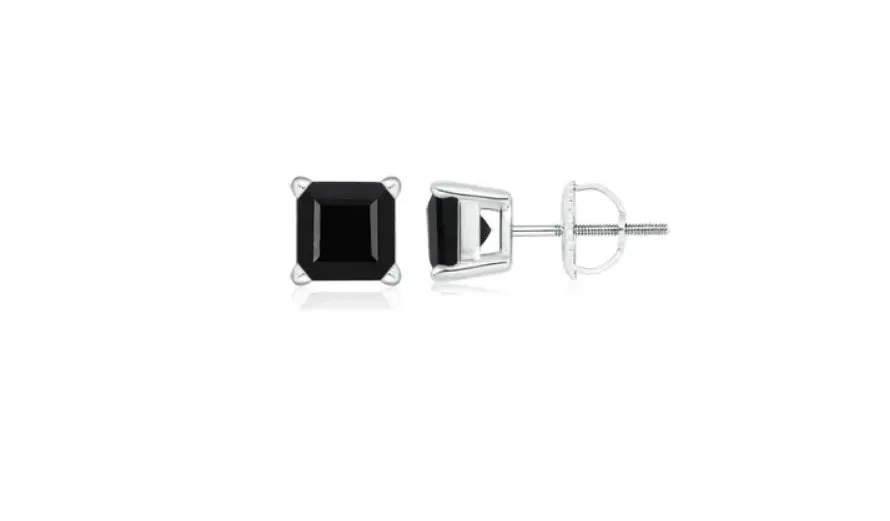 18k White Gold Plated Created Black Sapphire 3Ct Square Cut Stud Earrings