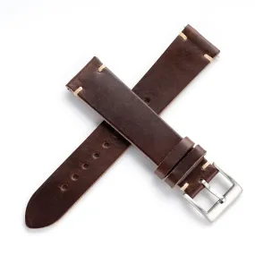 18mm 20mm 22mm Horween Chromexcel Quick Release Handmade Leather Watch Strap - Dark Brown