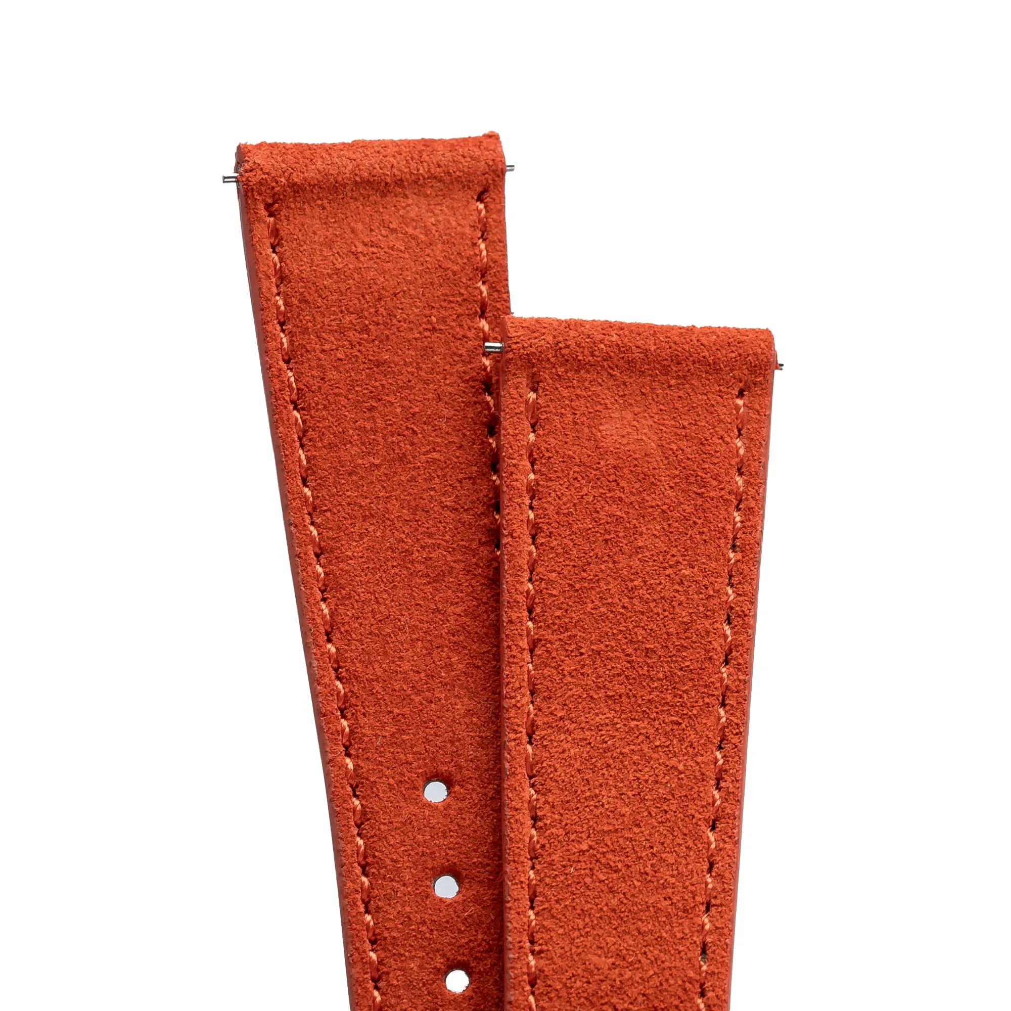 18mm 20mm 22mm Quick Release Tapered Suede Leather Watch Strap - Burnt Orange