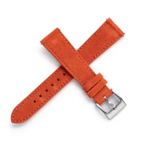 18mm 20mm 22mm Quick Release Tapered Suede Leather Watch Strap - Burnt Orange