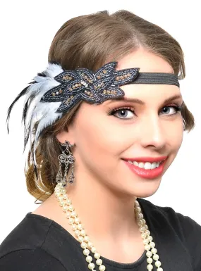 1920s Gatsby Black and White Feather Flapper Headpiece