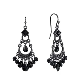 1928 Jewelry Black Crescent Briolette Chandelier Earrings