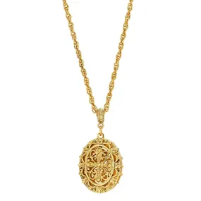 1928 Jewelry Oval Filigree Cross Double Sided Locket Necklace 30"