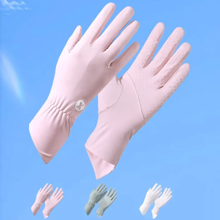 1pair Summer Thin Ice Silk Anti-Slip Sunscreen Sport Riding Finger Gloves, Size: One Size(Gray)