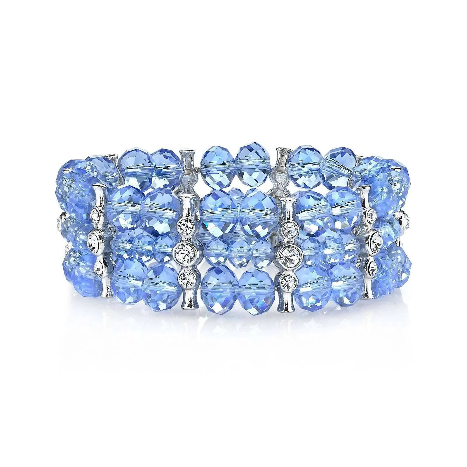 2028 Jewelry Multi Round Crystal 3-Row Beaded Stretch Bracelet