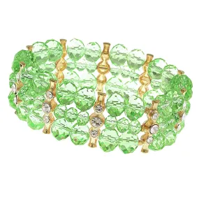 2028 Jewelry Multi Round Crystal 3-Row Beaded Stretch Bracelet