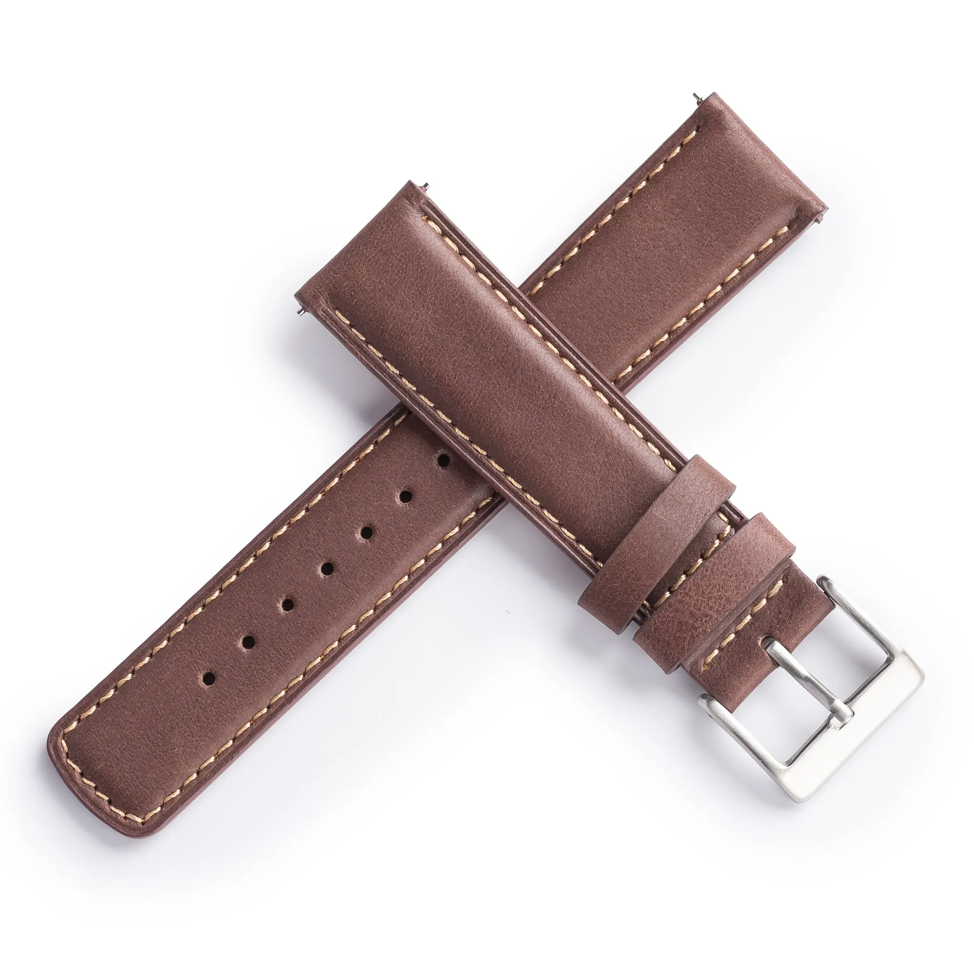 20mm 22mm Quick Release Padded Leather Watch Strap - Cocoa Brown