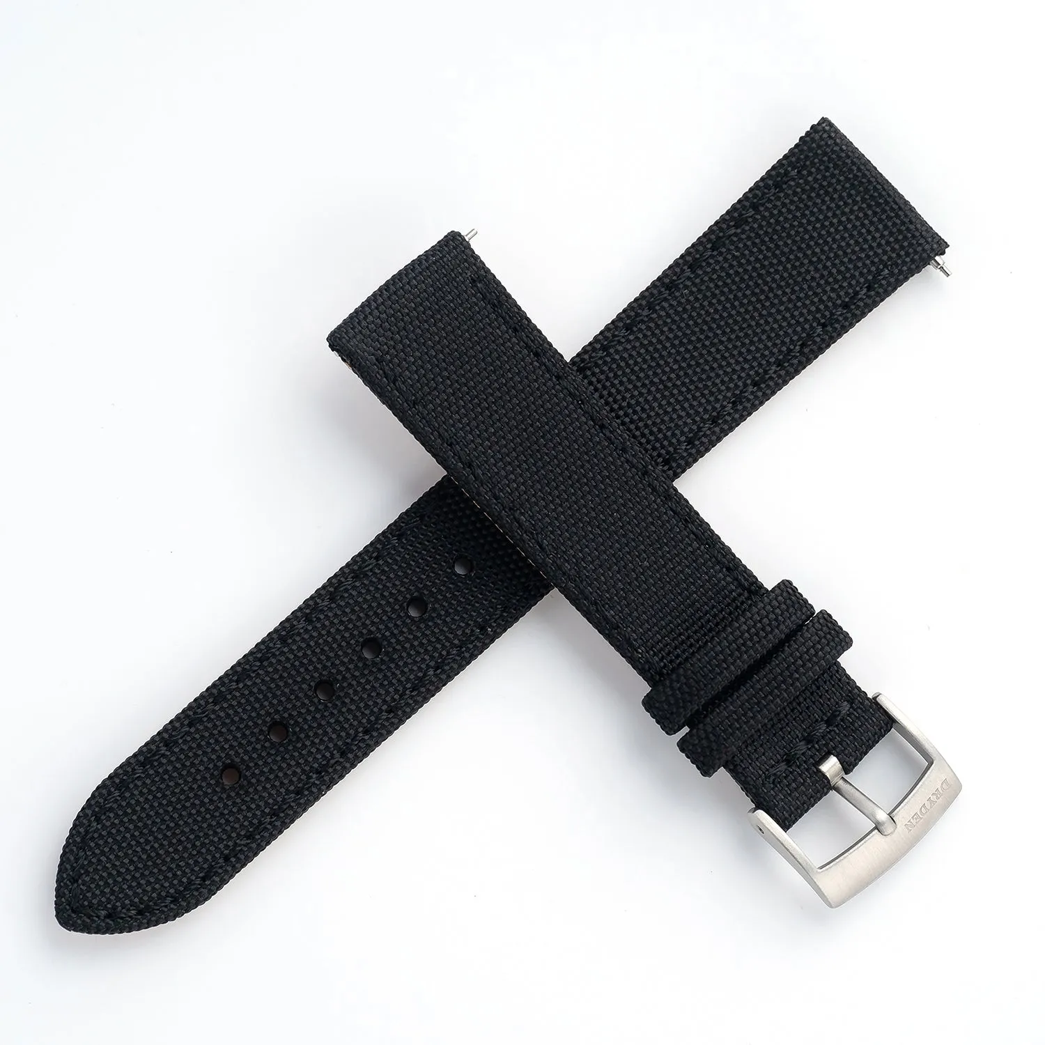 20mm Quick Release Sailcloth Canvas / Leather Watch Band - Black