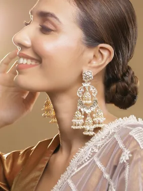 22K Gold Plated Kundan Pearl Chandelier Earrings