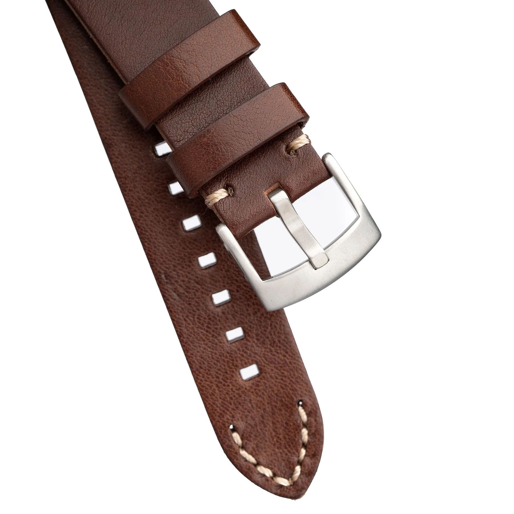 22mm Quick Release Handmade Genuine Leather Watch Strap - Brown