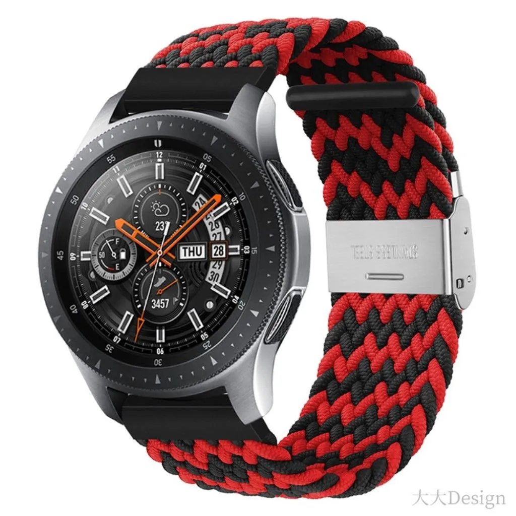 22mm Universal elastic nylon watch strap - Black / Red Band