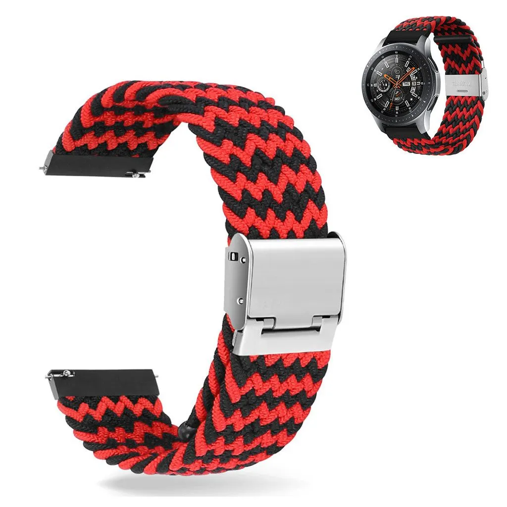 22mm Universal elastic nylon watch strap - Black / Red Band