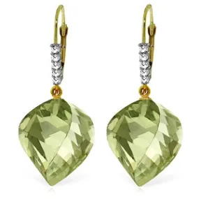 26.15 Carat 14K Solid Yellow Gold Earrings Diamond Briolette Green Amethyst