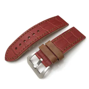 26mm MiLTAT Antipode Watch Strap Matte Red CrocoCalf in Tan Hand Stitches