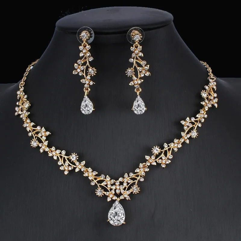 3 Pcs SILVER~GOLD Jewelry Set l Rhinestone Earrings l Necklace l Prom l Wedding  JS-050S